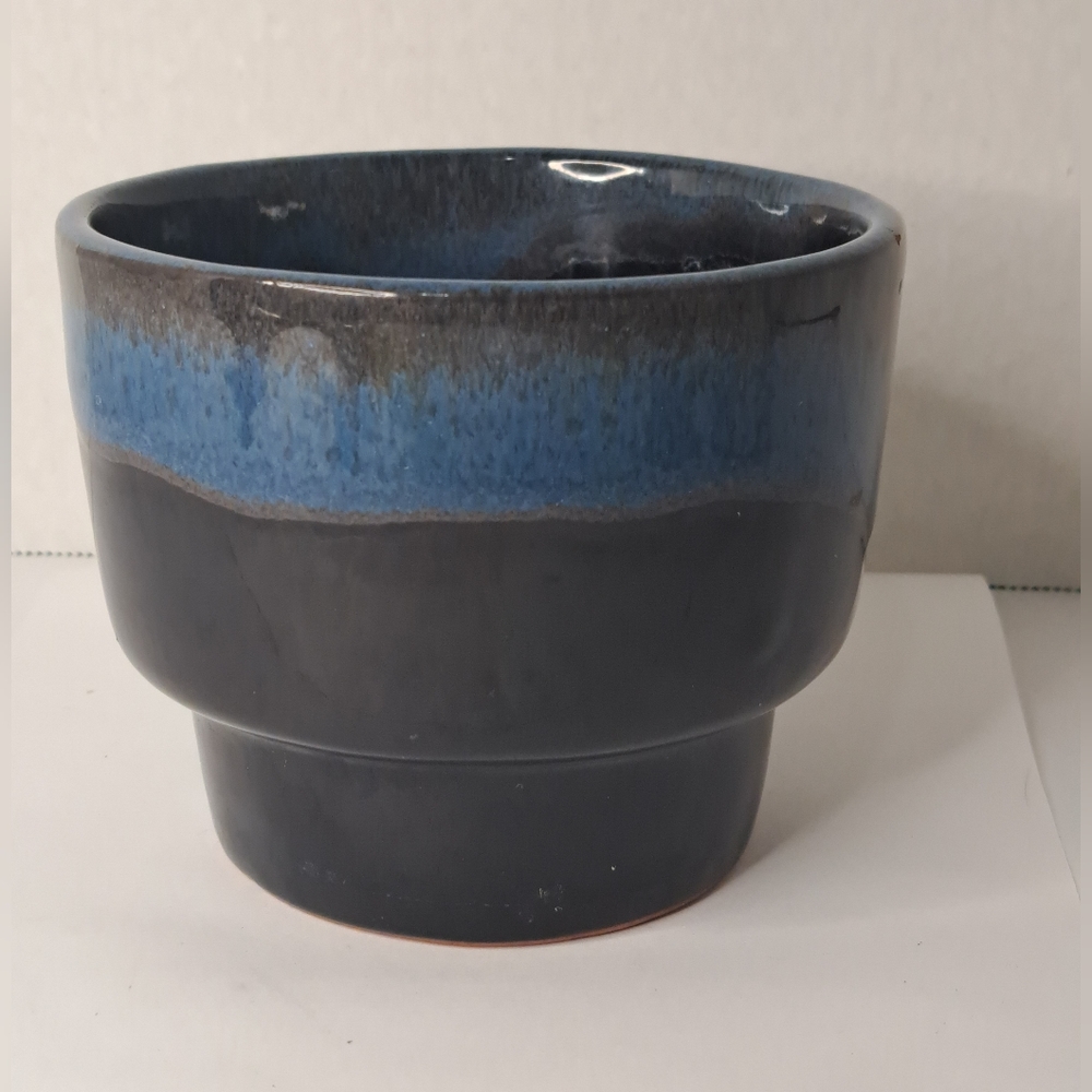Two-tone Ceramic Planter in Blue. Canada.